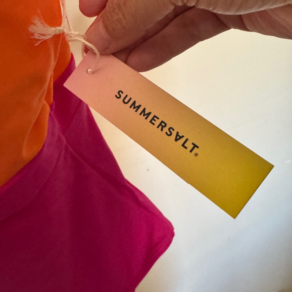 summersalt Colorblock One-Piece Swimsuit in Orange and Fuchsia NWT - Picture 2 of 5